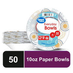 Great Value Everyday Disposable Patterned Paper Bowls, 10 oz, 50 Count