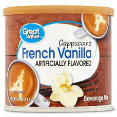 Great Value French Vanilla Cappuccino Coffee House Beverage Liquid Drink Mix, 16 oz Canister