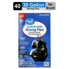Great Value Sustainable Strong Flex Multi-Purpose Drawstring Bags, 30 Gallon, 40 Count - USA MEGA SHOP