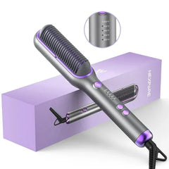 NEXPURE Hair Straightener Brush, Ionic Straightening Brush with 5 Temps, Anti-Scald Ceramic Hot Comb, Dual Voltage, Purple - USA MEGA SHOP
