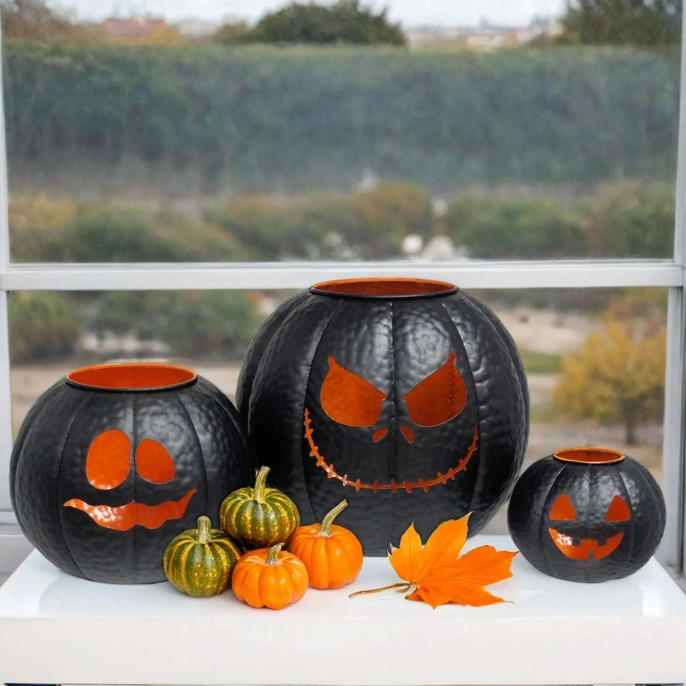 Halloween Metal Pumpkin Lanterns, Set of 3 - USA MEGA SHOP