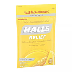 Halls Sugar-Free Honey Lemon Cough Suppressant Drops, 180 Count