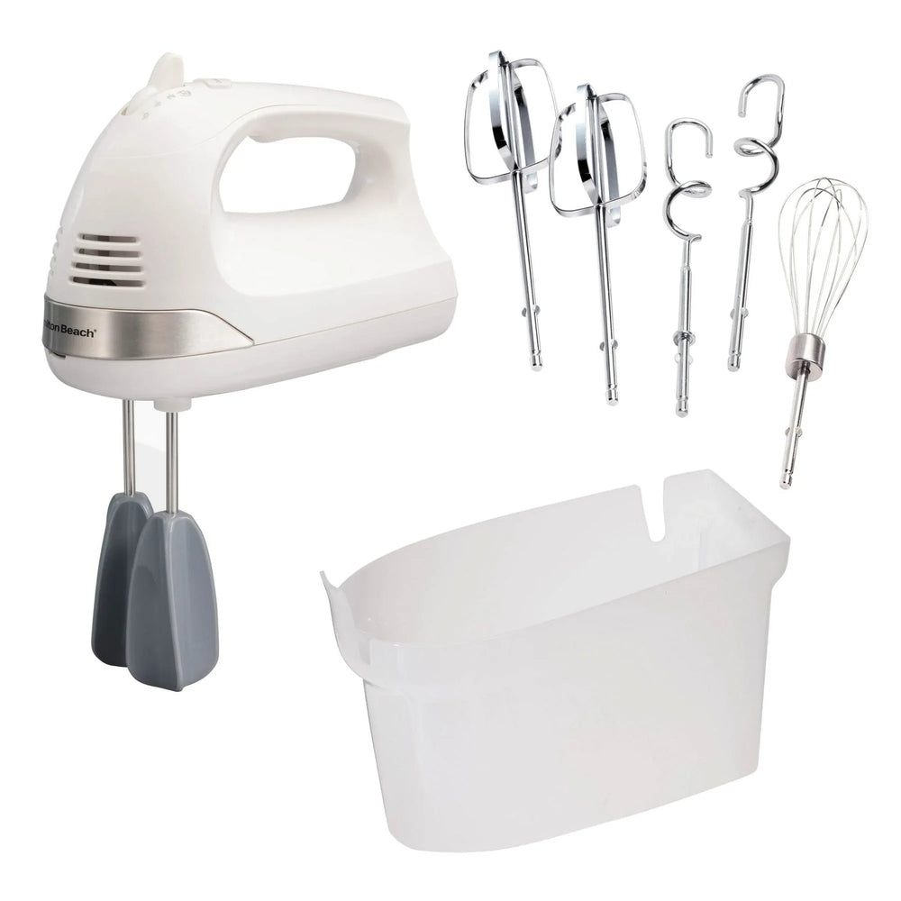 Hamilton Beach 6-Speed Electric Hand Mixer with Easy Clean Beaters, 7 Attachments & Case, Mixer for Kitchen, White - USA MEGA SHOP