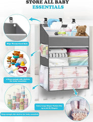 Hanging Baby Diaper Caddy Organizer, Grey, with Paper Pocket, for Crib, Changing Table, Playard, Nursery
