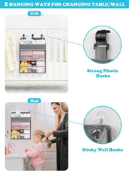 Hanging Baby Diaper Caddy Organizer, Grey, with Paper Pocket, for Crib, Changing Table, Playard, Nursery