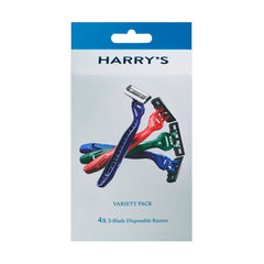Harry's Men's 3-Blade Disposable Razors, Multi-Color Variety Pack, 4 Count