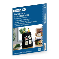 Hello Hobby Dark Fabric Transfer Paper, Inkjet Printable, 8.5" x 11", 5 Sheets