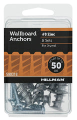 Hillman Drywall Wallboard Anchor Screws, #8, Zinc, 50 lb., Silver, 8 pack
