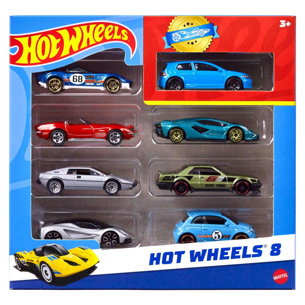 Hot Wheels Set of 8 Basic Toy Cars & Trucks in 1:64 Scale Including 1 Exclusive Car, Styles May Vary - USA MEGA SHOP