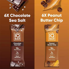 IQBAR Plant Protein Bars Chocolate Sea Salt Peanut and Butter Chip Variety Pack, 12g Protein, 12 ct.