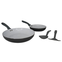 IMUSA Nonstick Ceramic Cookware Set 4-Pieces, 8" and 10" Inches, with Stay-Cool Handles, Aluminum, Gray