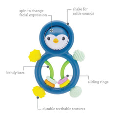 Infantino Busy Lil' Sensory Penguin Rattle, 3-12 Months Unisex, Multicolor