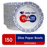 JOLLY CHEF Disposable Paper Bowls,Strong,Soak Proof,Microwave Safe,20 oz,Patterned,150 Count - USA MEGA SHOP