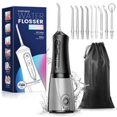 JTF Cordless Water Flosser Dental Teeth Cleaner with 9 Jet Tips, DIY Mode 300ML Tank IPX7 Waterproof Portable Rechargeable Water Flosser Dental Oral Irrigator for Home and Travel, White