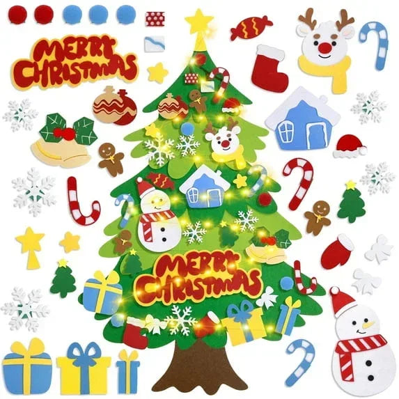 Jubtucc DIY Felt Christmas Tree Set with Light String, 38 Pcs Christmas Ornaments, 3.6 ft Wall Hanging Christmas Decorations for Kids Gifts New Year - USA MEGA SHOP