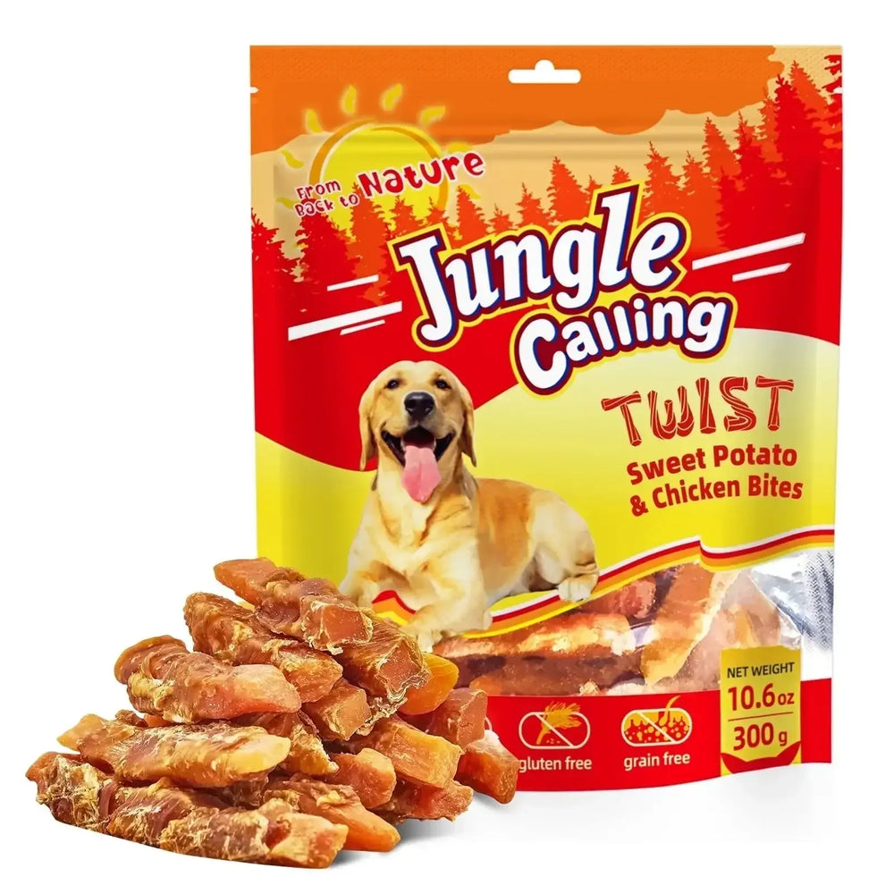 Jungle Calling Dog Treats, Chicken Wrapped Sweet Potato, Gluten and Grain Free, Chewy Dog Bites for Balanced Nutrition, 10.6 oz - USA MEGA SHOP