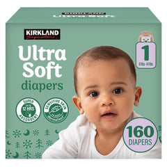 Kirkland Signature Ultra Soft diaper box, size 1 (8–14 lb), 160 diapers