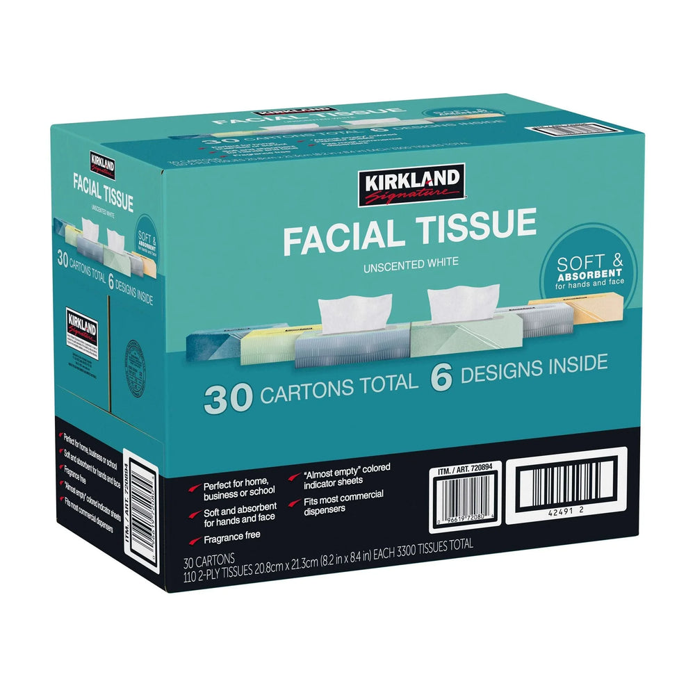 Kirkland Signature Facial Tissue, 2-Ply, 110-count, 30-pack - USA MEGA SHOP