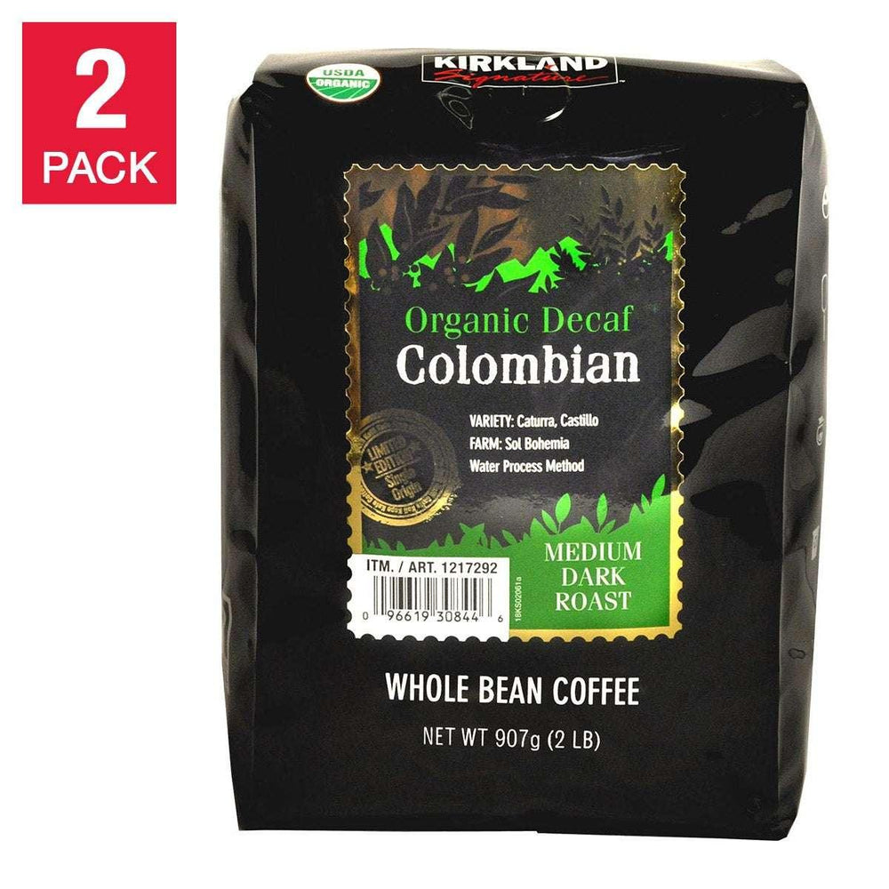 Kirkland Signature Organic Colombian Decaf Whole Bean Coffee, 2 lbs - USA MEGA SHOP