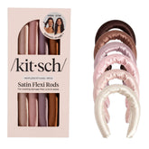 Kitsch Flexi Rods Heatless Hair Curler, Satin Covered Curling Rod, Rosewood 6pcs