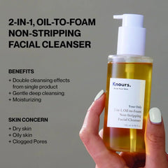Knours Your Only 2-in-1, Oil-to-Foam Non-Stripping Facial Cleanser, 4.9 fl oz, 2-pack