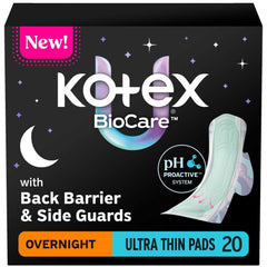 Kotex BioCare Ultra Thin Overnight Pads With Wings, Heavy Absorbency, 20 Count (PACK OF 3 )