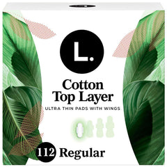L. Ultra Thin Organic Cotton Regular Pads with Wings, 112 ct. - USA MEGA SHOP