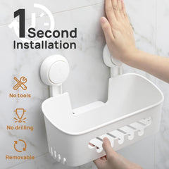 LEVERLOC Shower Caddy Suction Cup Set Shower Organizer & Soap Holder & Toothbrush Holder, Bathroom Shelf Basket NO-Drilling, Removable Suction Storage Waterproof Bathroom Caddy