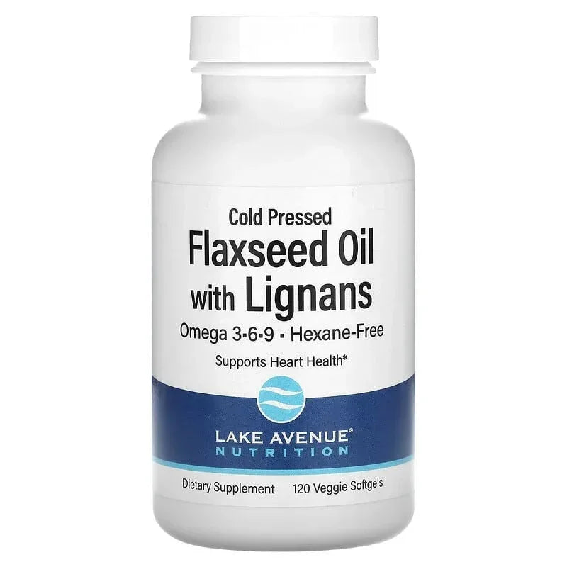 Lake Avenue Nutrition, Cold Pressed Flaxseed Oil with Lignans, 120 Veggie Softgels (1 g per Softgel) - USA MEGA SHOP