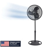 Lasko 16" Oscillating Pedestal Fan with Adjustable Height and Tilt-Back Head for Whole Room Cooling, Black, S16500