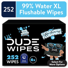 LiL' DUDE Flushable Wipes, Extra Large Fragrance Free Wet Wipes, 252 Count, 6 Pack
