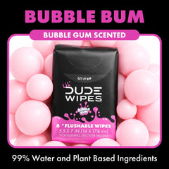 LiL' DUDE Pocket Packs Flushable Wipes, Extra Large Bubble Bum Wet Wipes, Bubble Gum Scent, 8 Count, 6 Pack