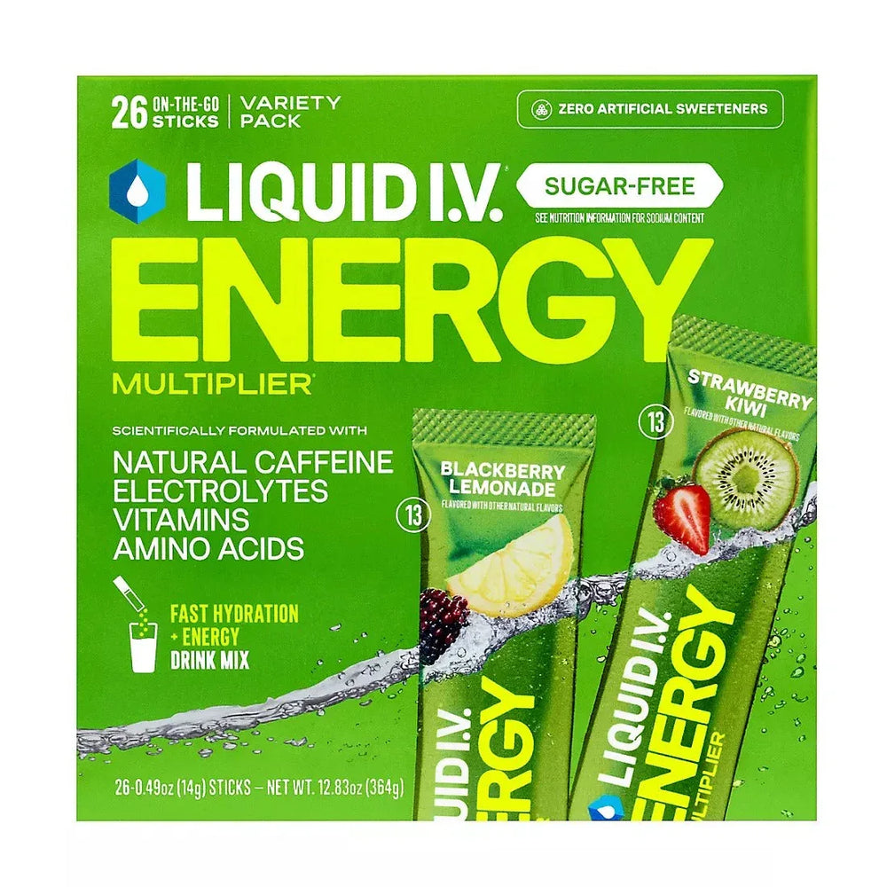 Liquid I.V. Energy Multiplier Sugar-Free Drink Mix, Strawberry Kiwi & Blackberry Lemonade, Sticks, 26 ct. - USA MEGA SHOP