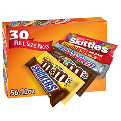 M&M's, Skittles and More Candy Bars, Variety Pack, Full Size, 30-count - USA MEGA SHOP