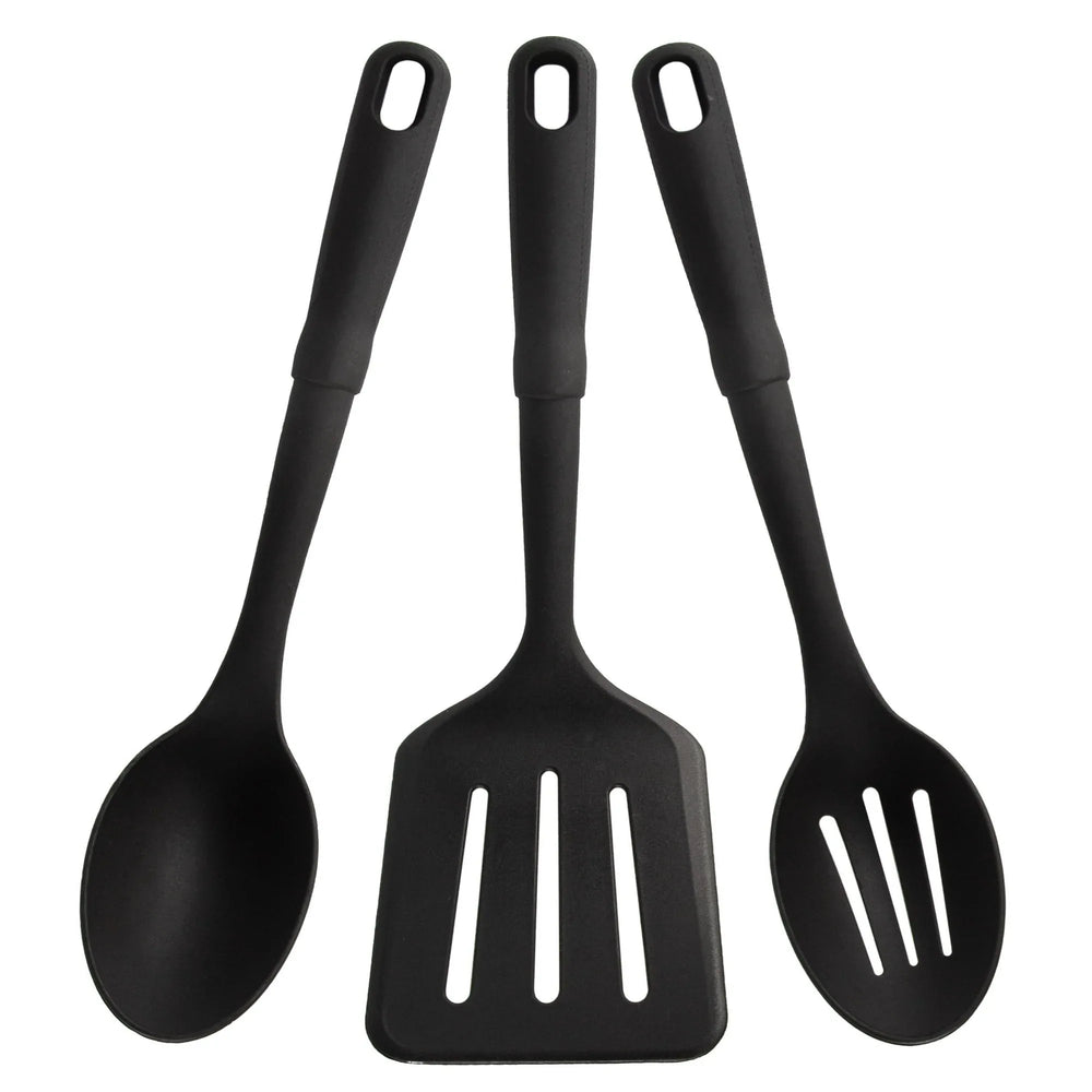 Mainstays 3-Piece Kitchen Utensil Set, Slotted Spatula, Slotted Spoon and Solid Spoon, Black, Nylon - USA MEGA SHOP