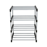 Mainstays 4 Tier Shoe Rack, Black and Silver, 8 Pairs of Shoes, Metal Tubes & Plastic Connectors