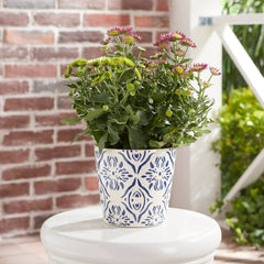 Mainstays 6" x 6" x 5.5" Round Blue Ceramic Medallion Plant Planter