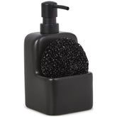 Mainstays Ceramic Kitchen Soap Dispenser with Pump and Sponge Holder, Sink Caddy Organizer for Dish Soap, Sponge and Cleaning Supplies, Black