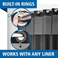 Mainstays Gemma Easy Hang Hookless Fabric Shower Curtain with Built-in Rings, 70" x 74", Black