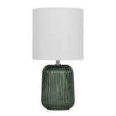 Mainstays Green Glass Table Lamp with White Linen Shade, 12.75 Inch