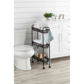Mainstays Slim 3-Tier Rolling Bathroom Storage Cart with Hooks, Black