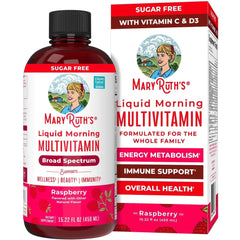 MaryRuth's Morning Multivitamin Liquid, Raspberry, Unisex, 32 Fl Oz, Vegan, Non-GMO, Vitamins C and D