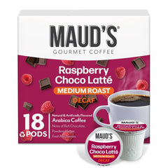 Maud's Decaf Raspberry Chocolate Flavored Coffee Pods, 18 ct, Decaffeinated Medium Roast Flavored Coffee in Recyclable Single Serve Pods – 100% Arabica Beans, Compatible with Keurig K Cups Maker