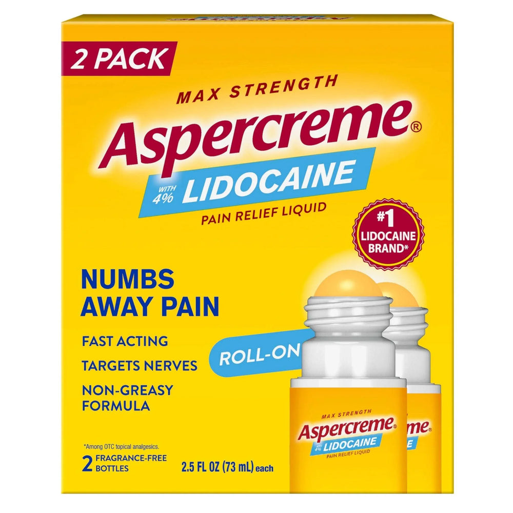 Max Strength Aspercreme 4% Lidocaine Pain Relief Liquid Roll-On, 2 Pack - USA MEGA SHOP