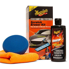 Meguiar's Quik Eraser Kit, Eliminador de Rayones para Coches para Reparar Imperfecciones de la Superficie, Kit de Reparación de Rayones para Coches con ScratchX, Almohadilla para Taladro y Toalla de Microfibra, 4 Unidades