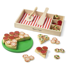 Melissa & Doug Wooden Pizza Party Play Food Set with 36 Toppings for Toddlers Age 3+ - USA MEGA SHOP
