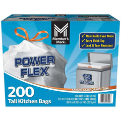 Member's Mark Power Flex 13-Gallon Tall Kitchen Trash Bags, 200 ct. - USA MEGA SHOP