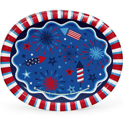 Platos de papel ovalados Member's Mark Patriotic, 25.4 cm x 30.48 cm, 50 unidades.