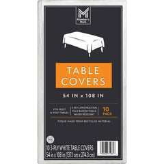 Member's Mark White 3-Ply Tissue Tablecovers, 54" x 108", 10 pk.