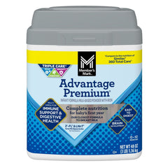 Infant formula canister, Advantage Premium 48 oz, gray lid